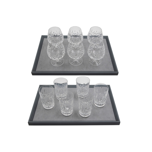 399 - A SET OF SIX WATERFORD CRYSTAL BRANDY GLASSES, together with 6 Waterford crystal tumblers, 1 chipped