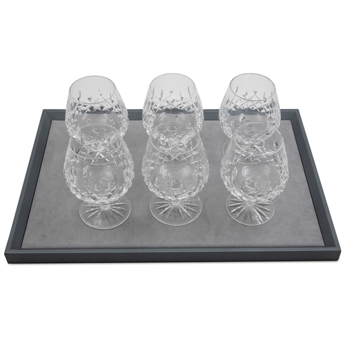 399 - A SET OF SIX WATERFORD CRYSTAL BRANDY GLASSES, together with 6 Waterford crystal tumblers, 1 chipped