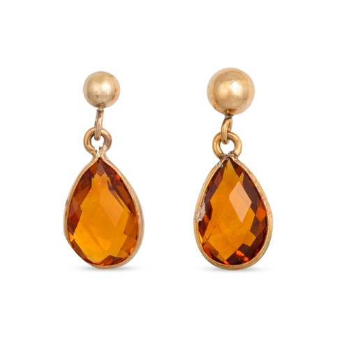 14 - A PAIR OF CITRINE EARRINGS, mounted in 9ct gold