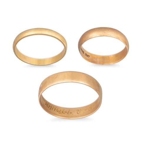 198 - FIVE 9CT GOLD BAND RINGS, one stone set, 15 g.