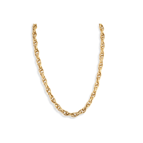 318 - AN 18CT YELLOW GOLD DOUBLE ROLO LINKED NECKLACE, with lobster clasp, 29 g. 19.5