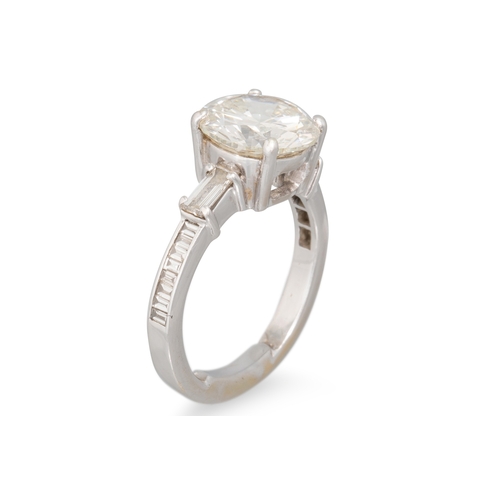 342 - A DIAMOND SOLITAIRE RING, the brilliant cut diamond to diamond shoulders, mounted in 18ct white gold... 