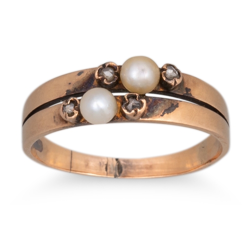 360 - AN ANTIQUE PEARL AND DIAMOND RING, mounted in yellow gold. Size: K