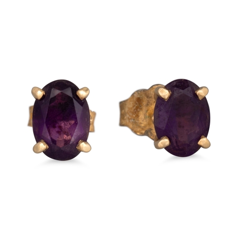 46 - TWO PAIRS OF AMETHYST EARRINGS, mounted in yellow gold