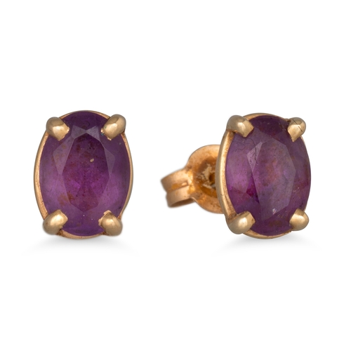 46 - TWO PAIRS OF AMETHYST EARRINGS, mounted in yellow gold