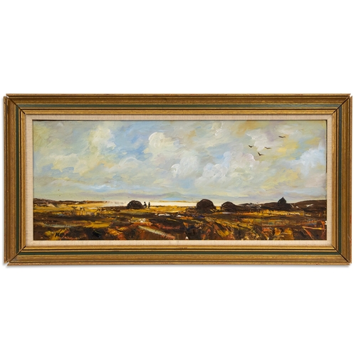 475 - IRISH 20TH CENTURY, Turf cutters, West of Ireland, oil on board, signed 'Keogh', 29 x 12