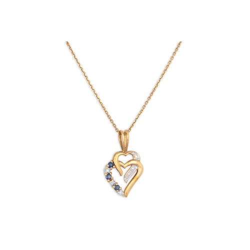 60 - A HEART SHAPED 9CT GOLD AND DIAMOND PENDANT, on a 9ct gold chain