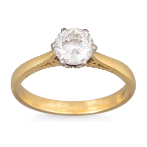 109 - A DIAMOND SOLITAIRE RING, the round brilliant cut diamond mounted in 18ct yellow gold. Estimated: we... 