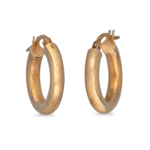 157 - A PAIR OF 9CT HOOP EARRINGS, together with an 18ct gold ring and two pairs of 18ct earrings