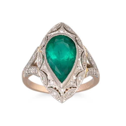 165 - AN EMERALD AND DIAMOND CLUSTER RING, the central emerald to diamond surround, mounted in gold. Estim... 