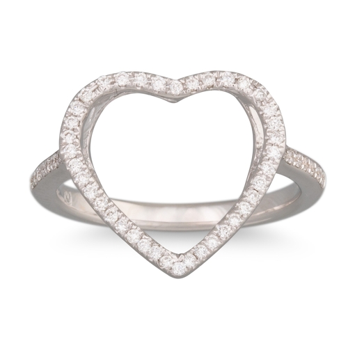 176 - A HEART SHAPED DIAMOND CLUSTER RING, mounted in 18ct white gold. Estimated: weight of diamonds: 0.70... 