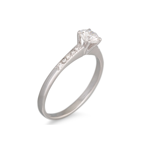 179 - A SOLITAIRE DIAMOND RING, the brilliant cut diamond to diamond shoulders, mounted in 18ct white gold... 