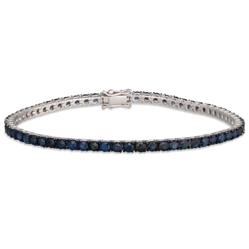 211 - A SAPPHIRE LINE BRACELET, the circular stones mounted in 18ct yellow gold. Estimated: weight of sapp... 