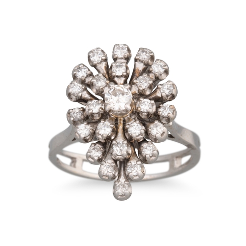 222 - A VINTAGE DIAMOND CLUSTER RING, the brilliant cut diamonds in pear shaped cluster, mounted in 18ct w... 