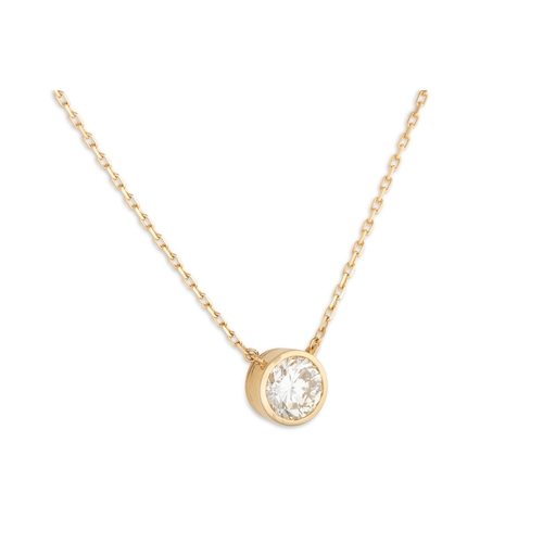 236 - A DIAMOND BEZEL SET SOLITAIRE PENDANT, mounted in 18ct yellow gold. Estimated: weight of diamond: 1.... 