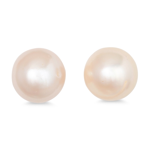 24 - A PAIR OF CULTURED PEARL EARRINGS, mounted in 14ct yellow gold, pearls ca. 12mm in diameter