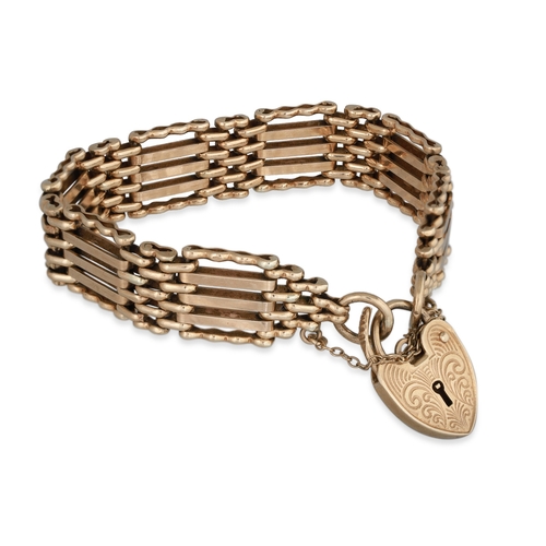 3 - A 9CT GOLD GATE BRACELET, with padlock clasp, 24.2 g. 19cm