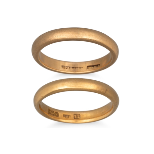 35 - TWO 18CT YELLOW GOLD BAND RINGS, total weight 10 g. size P-Q & R