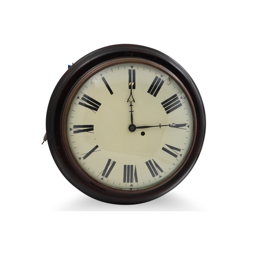 362 - A CIRCULAR STATION WALL MOUNTED CLOCK, Roman numerals & key