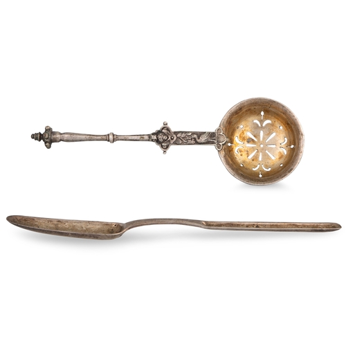 390 - A GEORGE III SILER MARROW SCOOP, London 1814, together with a late Victorian silver sifter spoon, Lo... 