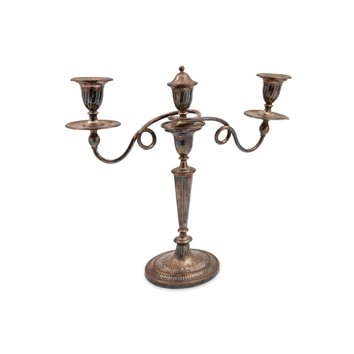 393 - A PAIR OF ANTIQUE EARLY 19TH CENTURY SHEFFIELD PLATED NEOCLASSICAL STYLE TWIN BRANCH CANDELABRA, det... 