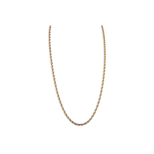 42 - A 9CT YELLOW GOLD ROPE LINK NECK CHAIN, ca 24