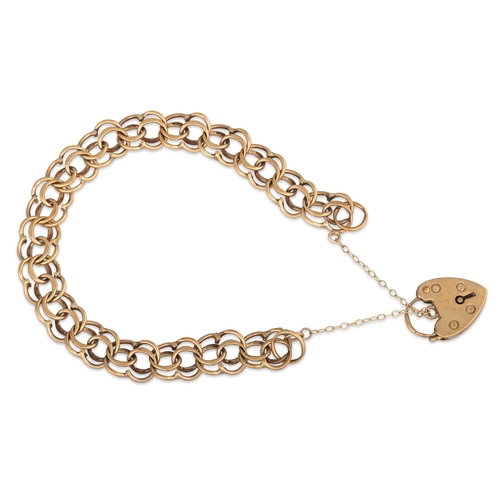 44 - A 9CT GOLD FANCY DOUBLE LINK BRACELET, padlock clasp, 13.8 g.