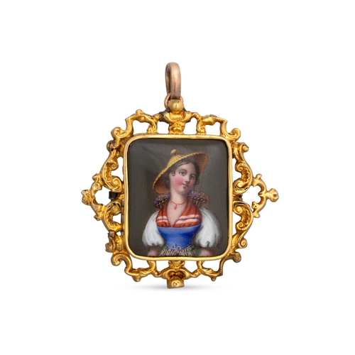 62 - AN ANTIQUE GOLD MOUNTED PORTRIAT BROOCH, depicting a lady

(Dimensions: approx. 4.2cm x 3.6cm)