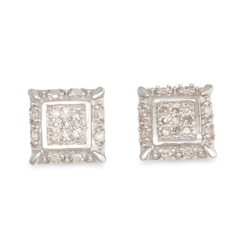 66 - A PAIR OF DIAMOND CLUSTER EARRINGS, of square form, mounted in 9ct white gold