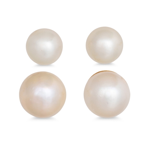 85 - TWO PAIR OF CULTURED PEARL EARRINGS, both mounted in 9ct yellow gold