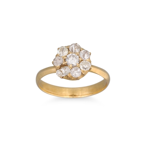124 - AN ANTIQUE DIAMOND CLUSTER RING, mounted in 18ct gold, size I-J, one diamond replaced, minor chips t... 