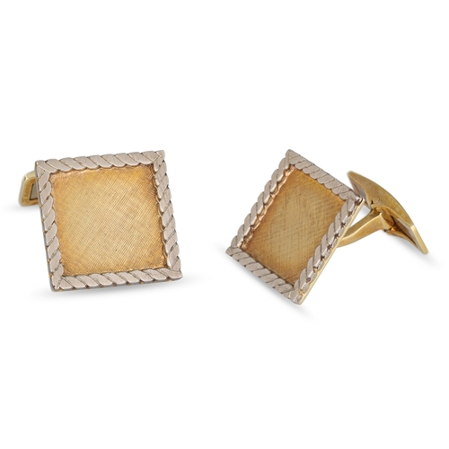 131 - A PAIR OF 1970'S CUFFLINKS, of square form, mounted in 14ct white gold, with box, 16 g