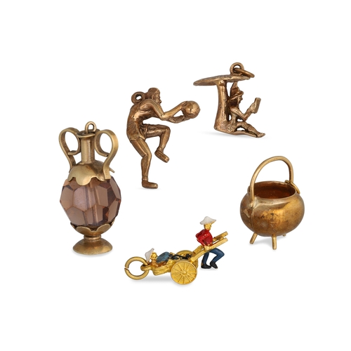 138 - FIVE 9CT GOLD VINTAGE CHARMS, of various forms, 17.8 g
