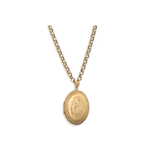 156 - A 9CT GOLD LOCKET, suspended from a 9ct Belcher link chain, 22.2 g.