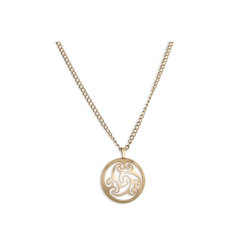 158 - A 9CT GOLD CHAIN, suspending a circular openwork pendant, 12.2 g.