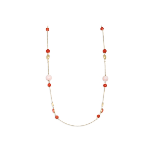 169 - A NECKLACE SET WITH RED AND PINK MEDITERRANEAN CORALS, mounted in 18ct yellow gold, 24.6