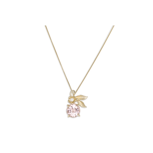 170 - A MORGANITE PENDANT OF NATURALISTIC FORM, mounted in 12ct gold on an 18ct chain. Estimated: weight o... 