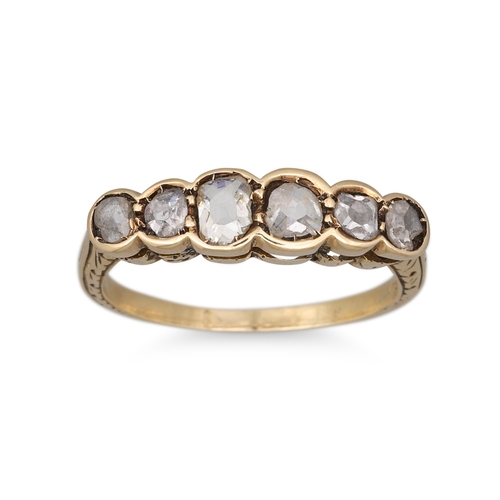 174 - AN ANTIQUE SIX STONE DIAMOND RING, the old cut diamonds mounted in 14ct gold. Estimated: weight of d... 