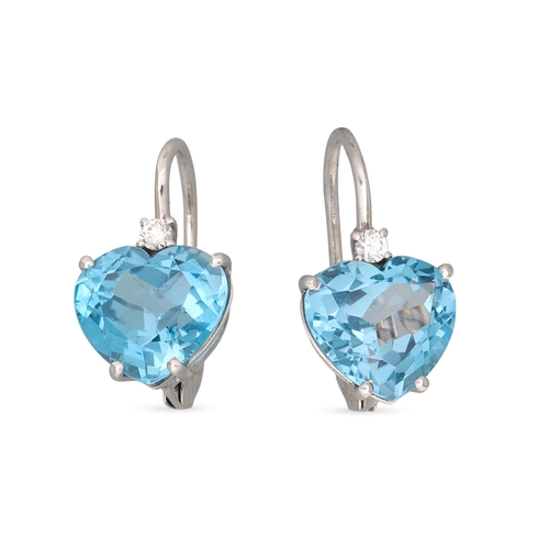 180 - A PAIR OF TOPAZ AND DIAMOND EARRINGS, set with heart shaped topaz in 18ct white gold. Estimated: wei... 