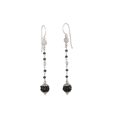 181 - A PAIR OF ONYX DROP EARRINGS, mounted in white gold, 3