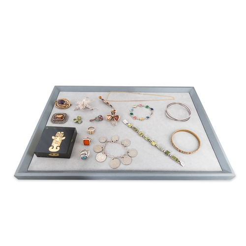 321 - A COLLECTION OF COSTUME JEWELLERY, vintage & antique, including a silver bracelet, filigree butterfl... 