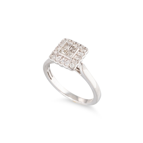 26 - A DIAMOND SQUARE CLUSTER RING, mounted in 9ct white gold. Estimated: weight of diamonds: 0.55 ct, si... 