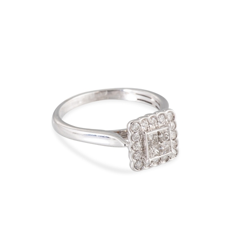 26 - A DIAMOND SQUARE CLUSTER RING, mounted in 9ct white gold. Estimated: weight of diamonds: 0.55 ct, si... 