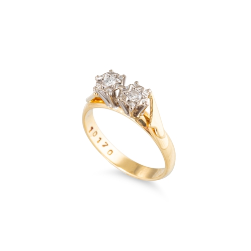 30 - AN IRISH DIAMOND TWO-STONE DRESS RING, high illusion setting, mounted in 18ct yellow gold, by O'Conn... 