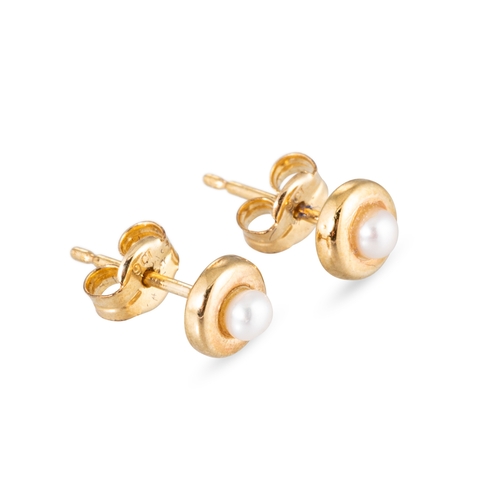 45 - A PAIR OF CULTURED PEARL STUD EARRINGS, mounted in 9 ct yellow gold. Together with another pair of c... 