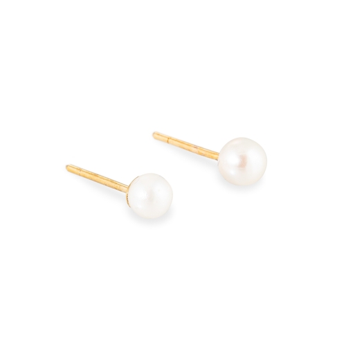 45 - A PAIR OF CULTURED PEARL STUD EARRINGS, mounted in 9 ct yellow gold. Together with another pair of c... 