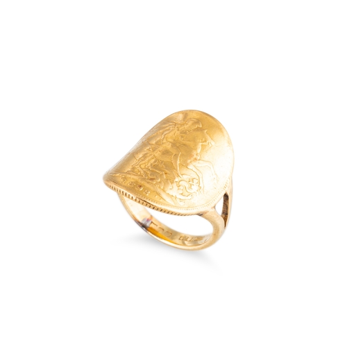 51 - AN ANTIQUE SOVEREIGN RING, the Victorian full 22ct gold sovereign coin 1898, fashioned to form a rin... 