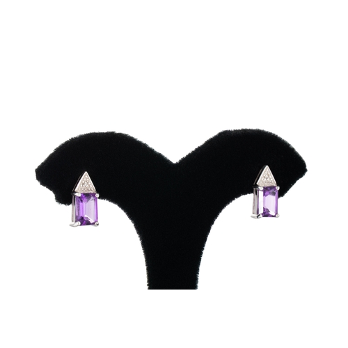 8 - THREE PAIRS OF EARRINGS, two set with amethyst, mounted in 9ct gold