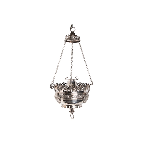 545 - AN IMPORTANT VICTORIAN ANTIQUE IRISH STERLING SILVER STANDARD (.925) ECCLESIASTICAL ALTER LAMP, by J... 