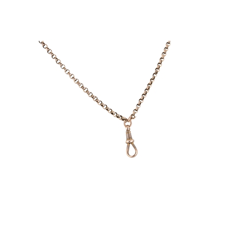 50 - AN ANTIQUE 9CT ROSE GOLD BELCHER LINK MUFF CHAIN, ca 56